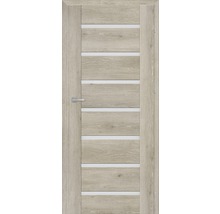 Ușă de interior cu aspect de lemn și inserții de sticlă