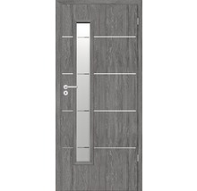 Ușă de interior cu inserție de sticlă și linii decorative orizontale