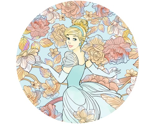 Fototapet rotund autoadeziv DD1-003 Disney Cinderella Pastel Dream Ø 125 cm Ilustrație cu Cenușăreasa cu model floral