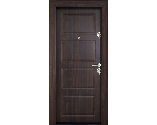 Ușă de intrare metalică pentru interior Modern 319 nuc ST019 88x201 cm stânga Ușă de intrare maro cu trei panouri dreptunghiulare și feronerie