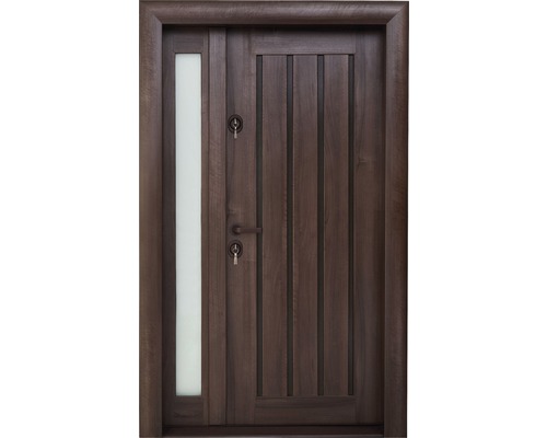 Ușă exterior metalică Arhitect 425 nuc wenge 120x201 cm dreapta Ușă din lemn cu inserție de sticlă și elemente decorative verticale