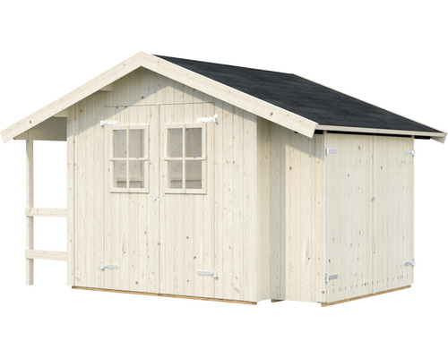 Casă de grădină din lemn cu două ferestre și marchiză