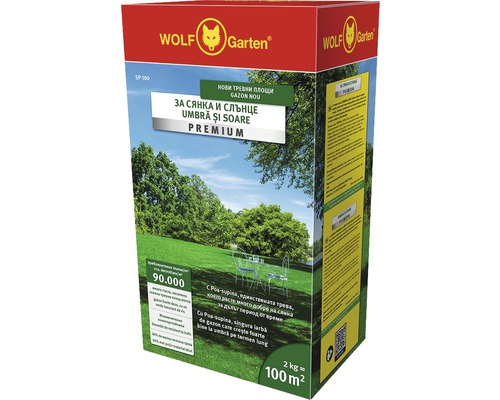 Semințe gazon premium umbră/ soare Wolf 2 kg 100 m² Semințe de gazon Wolf Garten pentru umbră și soare, potrivite pentru peluze noi, calitate premium