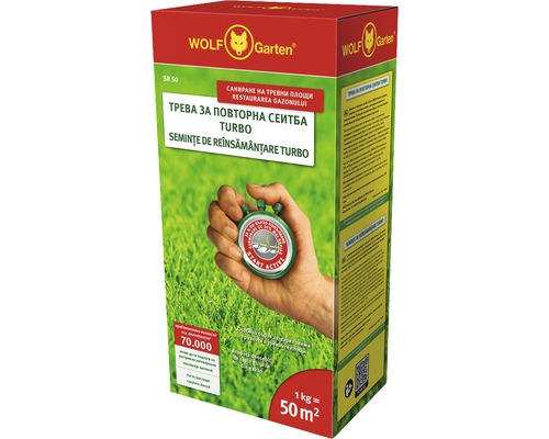 Semințe gazon reînsămânțare Wolf Turbo 1 kg 50 m² Wolf Garten semințe de gazon Turbo, ambalaj