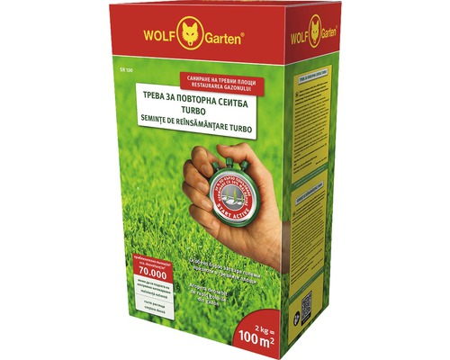 Semințe gazon reînsămânțare Wolf Turbo 2 kg 100 m² Wolf Garten Turbo semințe de gazon pentru reînsămânțare, pachet