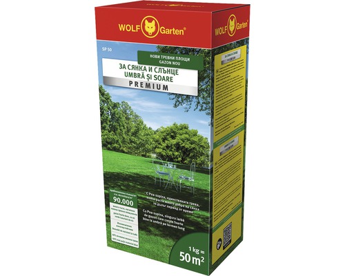 Semințe gazon premium umbră/ soare Wolf 1 kg 50 m² Pachet de semințe de gazon Wolf Garten pentru umbră și soare
