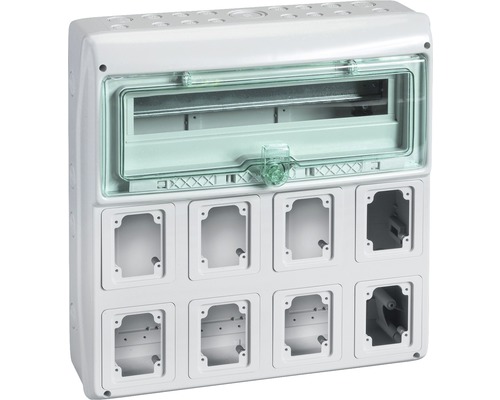 Tablou organizare electrică șantier Schneider Kaedra 19 module IP65, montaj aparent, cu 8 doze pentru prize/întrerupătoare Tablou organizare electrică șantier Schneider Kaedra 19 module IP65, montaj aparent, cu 8 doze pentru prize/întrerupătoare