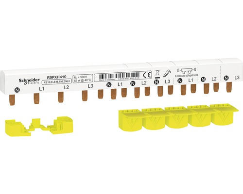 Bară busbar tip pieptene Schneider Resi9 3P+N 63A 10x, pentru tablouri electrice Bloc de distribuție Schneider Electric cu accesorii