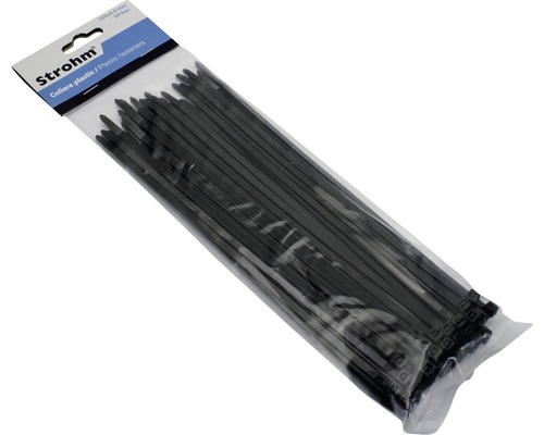 Pachet de bride de cablu din plastic negru Strohm