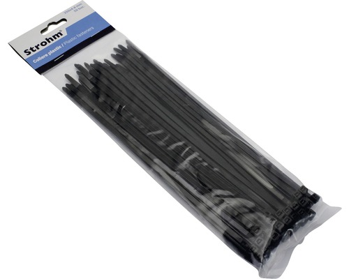 Pachet de legături de cablu negre Strohm, 250 x 4,8 mm, 50 bucăți