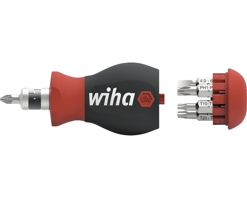 Șurubelniță Wiha cu mâner scurt, biți incluși Șurubelniță Wiha Stubby cu set de biți