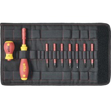 Set de lame interschimbabile Wiha cu mai multe șurubelnițe într-o geantă neagră pentru scule