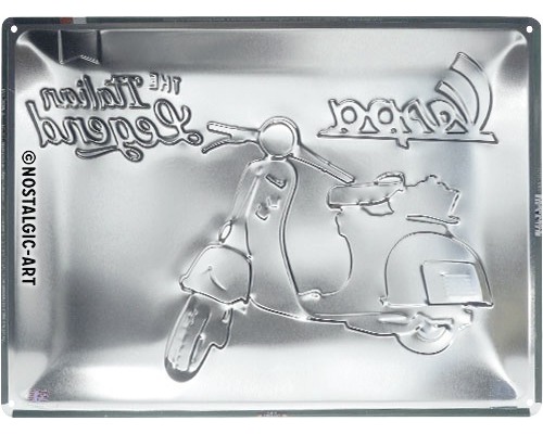 Placă metalică cu motiv Vespa și inscripția The Italian Legend