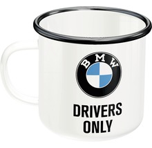 Cană emailată cu logo BMW și inscripția Drivers Only