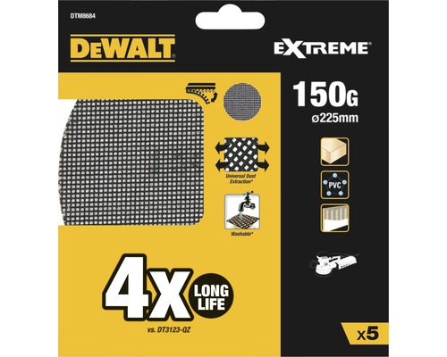Disc abraziv DeWalt Extreme, 150 g, diametru 225 mm, 5 bucăți