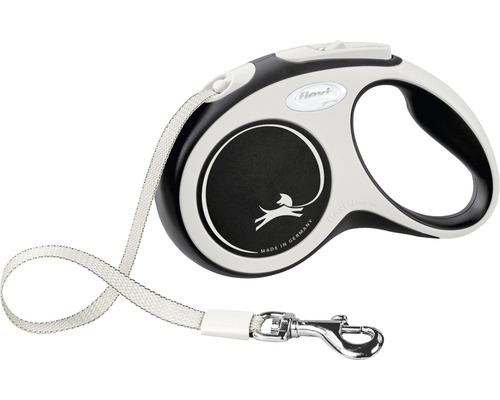 Lesă retractabilă Flexi cu bandă și cârlig tip carabină