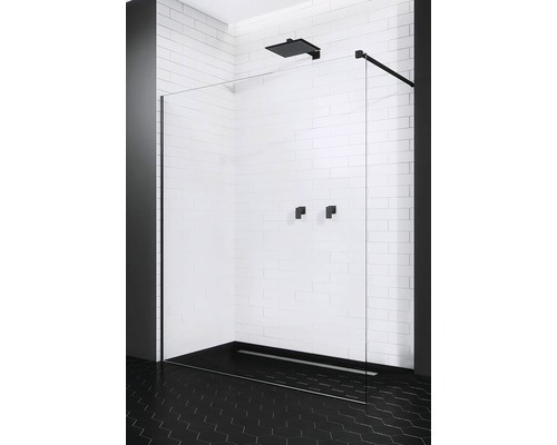 Duș Walk In Radaway Modo New Black II, 130x200 cm, sticlă transparentă, profil negru