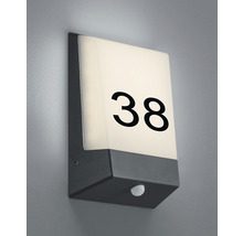 Lampa cu număr de casă cu senzor de mișcare și numărul 38 pe perete.