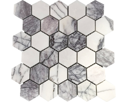 Mozaic piatră naturală Lilac Hexagon polișat 28,9x27,7 cm Placă de mozaic din marmură cu elemente hexagonale