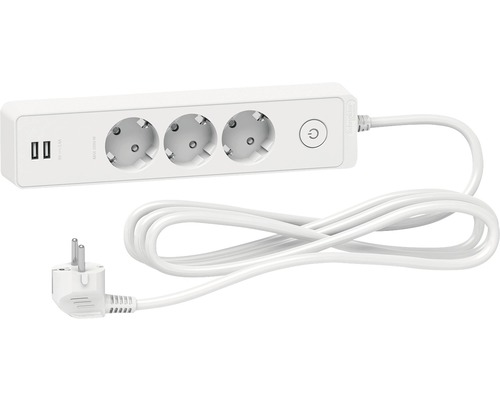 Prelungitor electric Schneider Unica 3 prize + 2x USB 3m 3680W alb, cu întrerupător Bloc de prize cu trei prize și două porturi USB