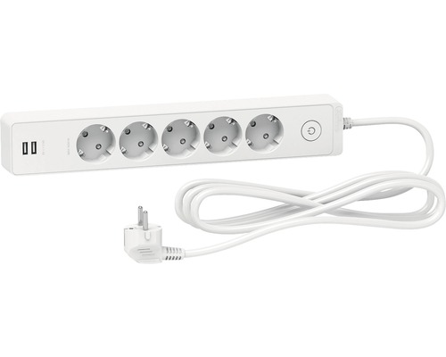 Prelungitor electric Schneider Unica 5 prize + 2x USB 3m 3680W alb, cu întrerupător