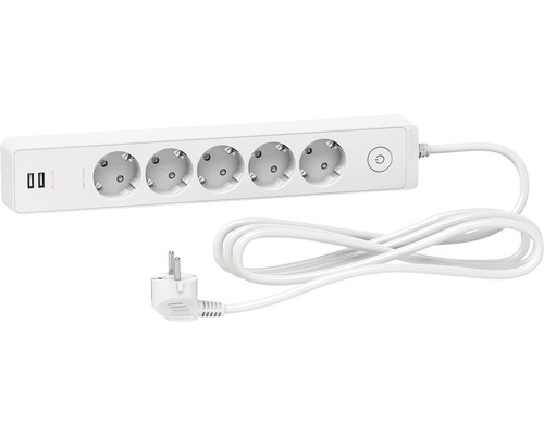 Prelungitor electric Schneider Unica 5 prize + 2x USB 3m 3680W alb, cu întrerupător Extensie cu cinci prize și două porturi USB