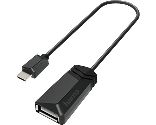 Cablu OTG adaptor micro USB -> USB 2.0 Hama 15cm negru (conectori tată->mamă)
