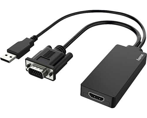Adaptor video convertor VGA -> HDMI Hama negru, cu alimentare USB (conectori tată->mamă auriți)