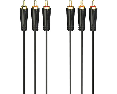 Cablu audio/video RCA Hama 1,5m negru/roșu/galben/alb (conectori tată auriți) Șase cabluri RCA cu conectori audio