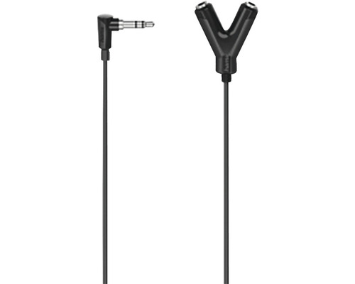 Cablu audio adaptor splitter jack stereo Hama 20cm cotit unghi 90°, negru (conectori tată->mamă)