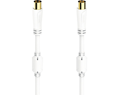 Prelungitor cablu coaxial Hama 1,5m 100dB alb, incl. mufe TV aurite (mamă/tată) Cablu coaxial alb cu conectori placați cu aur