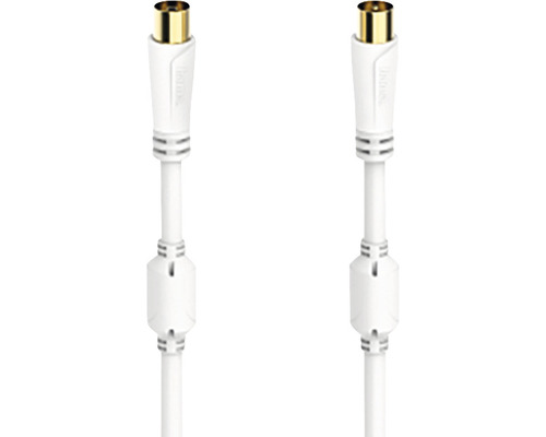 Prelungitor cablu coaxial Hama 5m 100dB alb, incl. mufe TV aurite (mamă/tată) Cablu antenă alb cu conector auriu