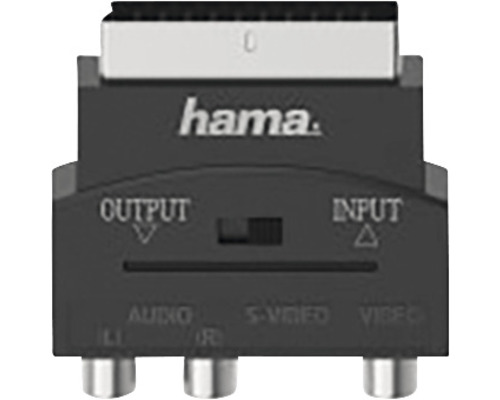Adaptor audio/video euro-scart -> 3x RCA & S-VHS Hama in & out negru (conectori tată) Adaptor audio/video euro-scart -> 3x RCA & S-VHS Hama in & out negru (conectori tată)