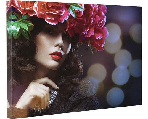 Pânză decorativă cu portretul unei femei cu ornamente florale