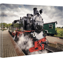 Imagine pe pânză a unei locomotive cu aburi într-o gară