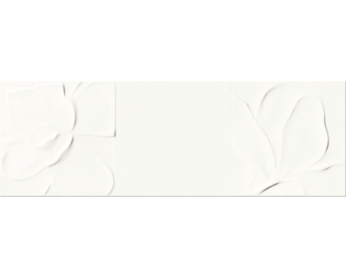 Faianță baie / bucătărie Structure Pattern White Flower rectificată, albă lucioasă 25x75 cm