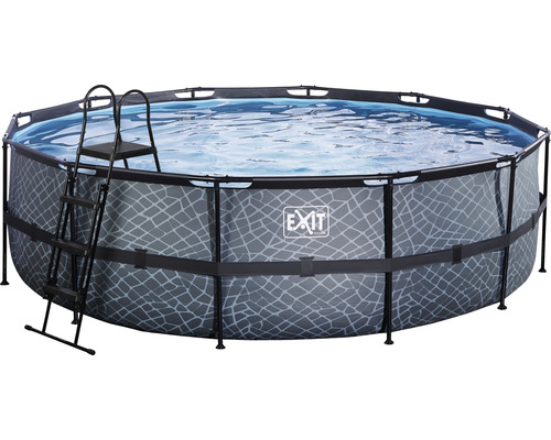 Piscină cu cadru metalic EXIT StonePool Ø 488 cm H 122 cm capacitate 19330 l gri aspect piatră inclus scară dublă, filtru