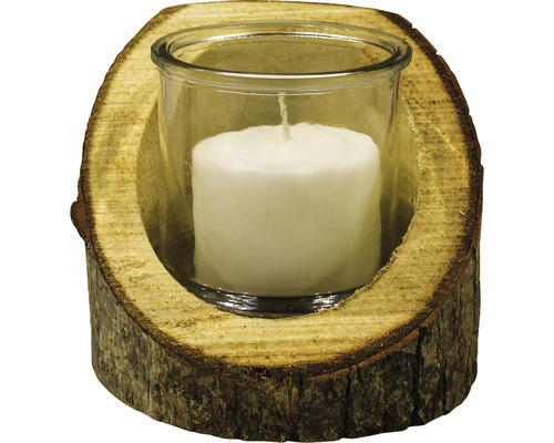 Felinar din lemn cu lumânare albă Ø 18 cm H 16,5 cm