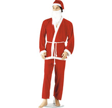 Costum de Moș Crăciun cu barbă și căciulă pe un manechin