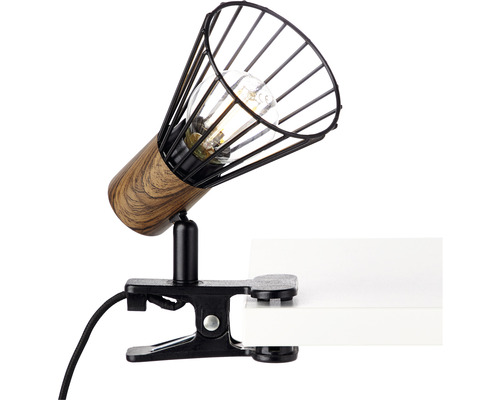 Lampa cu clemă cu abajur din metal și lemn
