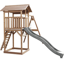 Turn de joacă din lemn cu tobogan, scară și leagăn