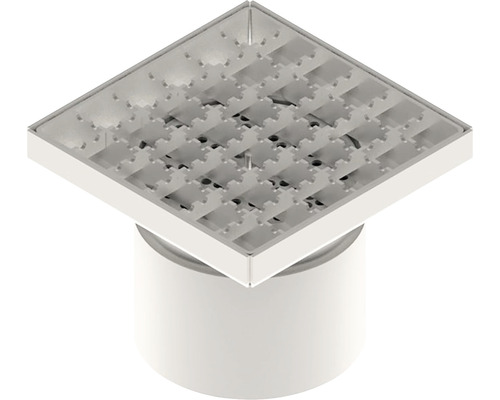 Sifon pardoseală inox VODALAND grătar inox 151x151 mm ieșire verticală Ø 110 mm Sifon de pardoseală pătrat cu inserție de sită