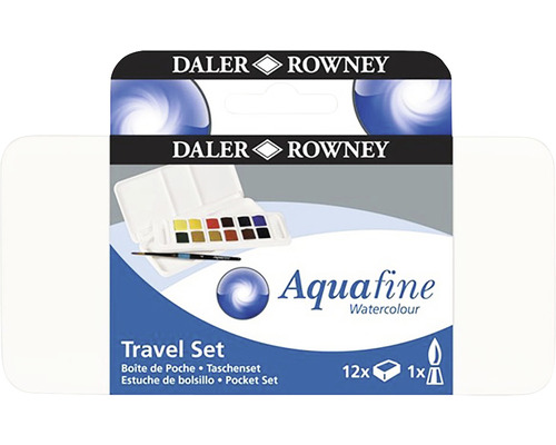 Set de călătorie acuarele Daler Rowney Aquafine cu douăsprezece culori și o pensulă