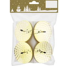 Patru lumânări de tip pastilă într-un pachet, cu o suprafață ciocănită.