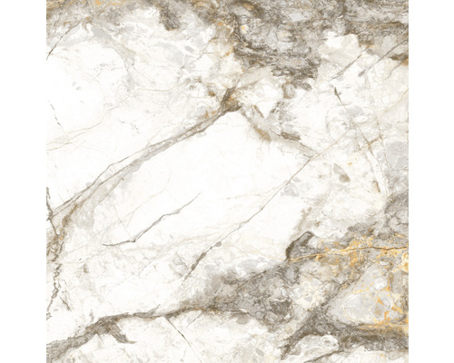 Gresie interior porțelanată rectificată Visage 60x60 cm alb Prim-plan cu o placă de marmură cu vinișor naturale