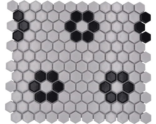 Mozaic piscină ceramic HX035 alb-negru lucios 26x30 cm Placă de mozaic cu elemente hexagonale și model