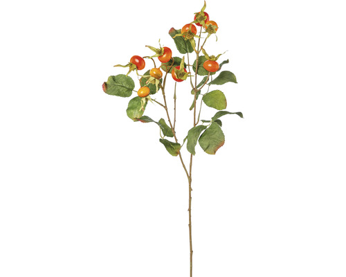 Plantă artificială Ramură de măceș H 58 cm portocalie