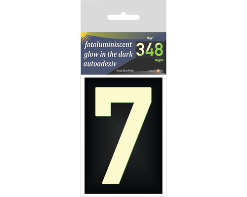 Număr casă „7” pentru poartă/ușă, material plexiglas fosforescent