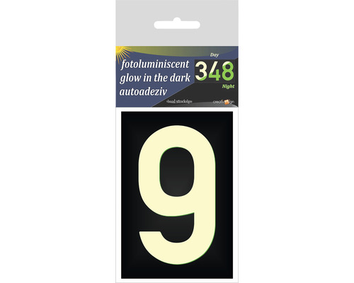 Număr casă „9” pentru poartă/ușă, material plexiglas fosforescent
