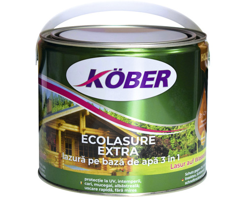 Lazură pe bază de apă Ecolasure Extra Köber stejar gri 2,5 l Cutie lac de lemn Köber Ecolasure Extra